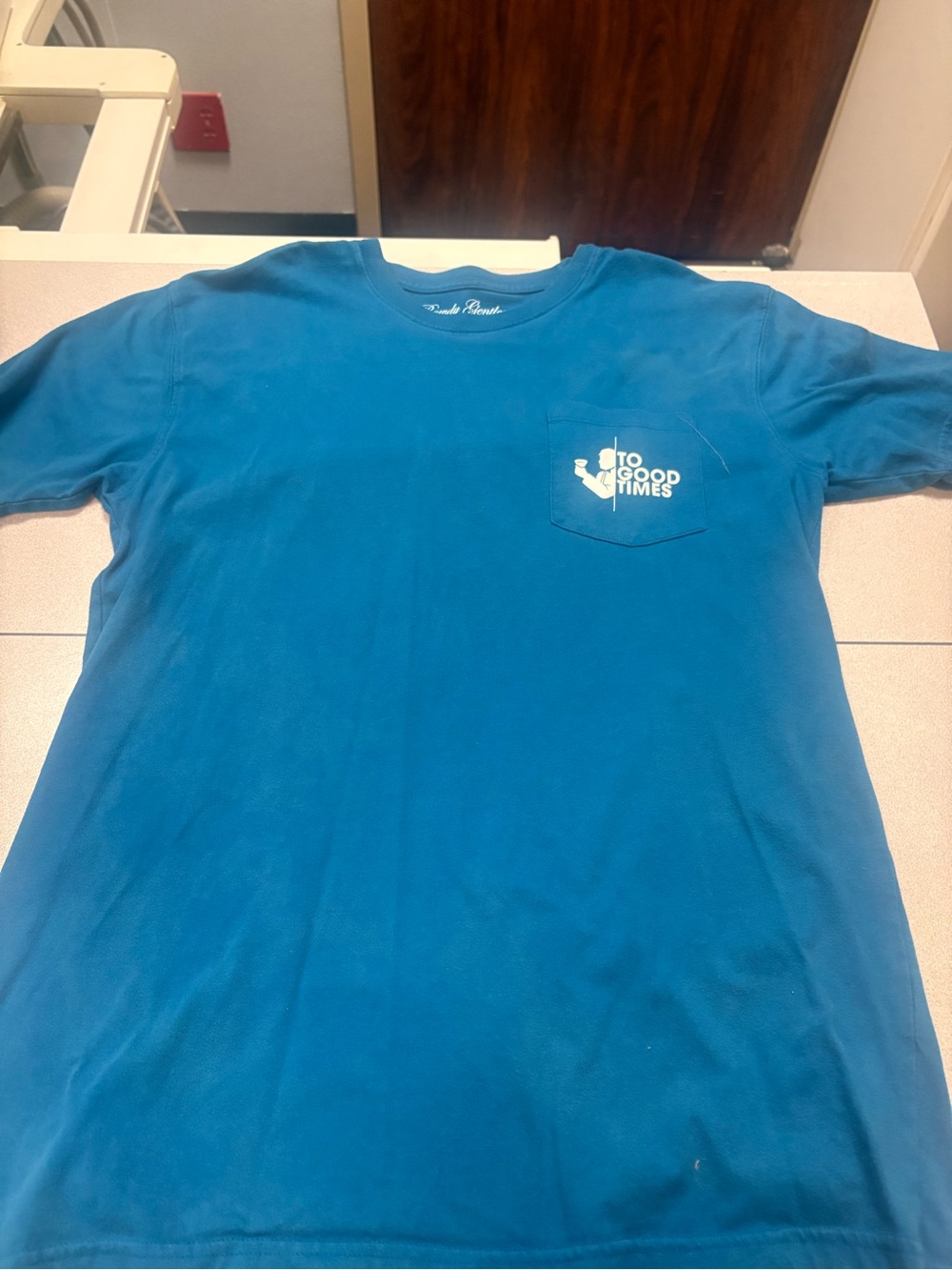 Sundry Brand Teal Short Sleeve Pocket Tee - "To Good Times" Print